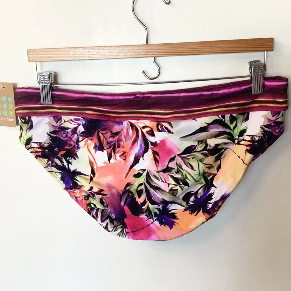 NWT Title Nine Tropical Floral Print Bikini Bottom - Pink - L